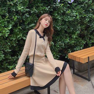 Set: Tie Neck Cardigan + A-line Skirt