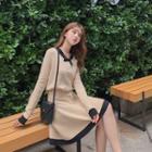 Set: Tie Neck Cardigan + A-line Skirt