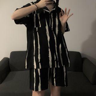 Couple Matching Short-sleeve Striped Shirt / T-shirt / Shorts / Set
