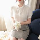 Detachable Faux-pearl Necklace Chiffon Top