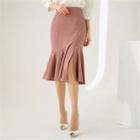 Tall Size Slit-front Ruffle-hem Skirt