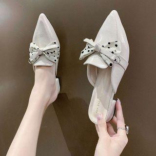 Dotted Bow Pointy-toe Block Heel Mules
