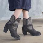 Genuine-leather Panel Block Heel Short Boots