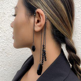 Faux Pearl Alloy Fringed Earring 1 Pc - 2406 - Black - One Size
