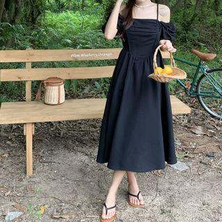 Puff-sleeve Midi Corset Dress