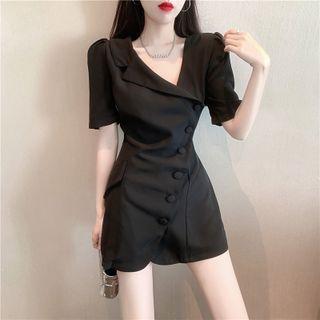 Short-sleeve Asymmetrical Neck Mini Blazer Dress