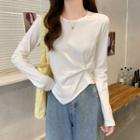 Plain Asymmetrical Round-neck Long-sleeve T-shirt