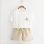 Short-sleeve Dandelion Embroidered T-shirt White - One Size