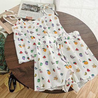 Set: Printed Camisole Top + Shorts White - One Size