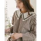 Sailor-collar Long Gingham Dress