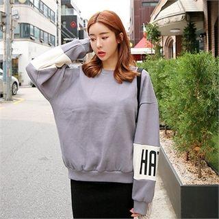 Drop-shoulder Lettering-sleeve Sweatshirt