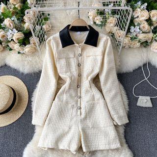 Buttoned Long-sleeve Romper