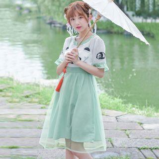 Short-sleeve Panda Applique A-line Dress