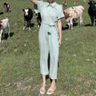 Collared Buttoned Short-sleeve Jumpsuit