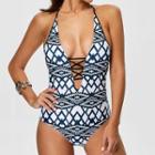 Patterned Plunge Swimsuit