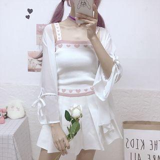 Heart Pattern Knitted Camisole Top / Open Front Chiffon Jacket