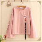 Long-sleeve Lace-up Embroidered T-shirt