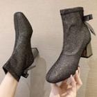 Sequined Ribbon Chunk-heel Ankle Boots
