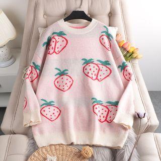 Round Neck Strawberry Print Sweater