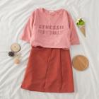 Letter Print Short Sleeve T-shirt / Mini A-line Skirt