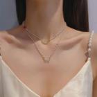 Layered Freshwater Pearl Necklace White & Gold - One Size