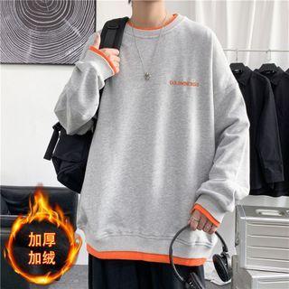 Long-sleeve Contrast Trim Lettering Fleece Sweatshirt