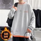 Long-sleeve Contrast Trim Lettering Fleece Sweatshirt