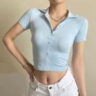 Short-sleeve Button-up Cropped Collared T-shirt