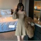 Ruffle Trim Knit Mini A-line Dress