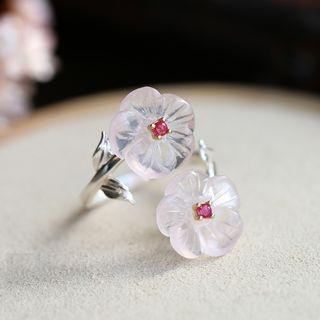 Crystal Flower 925 Sterling Silver Ring White - One Size