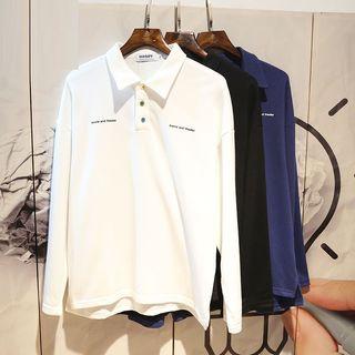 Lettering Long-sleeve Long-sleeve Polo Shirt