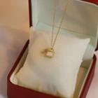 Rhinestone Lock Necklace 1pc - Dx681 - Gold & Beige - One Size