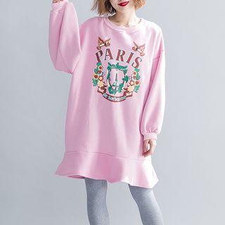 Long-sleeve Print Sweatshirt Dress Pink - One Size