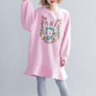 Long-sleeve Print Sweatshirt Dress Pink - One Size