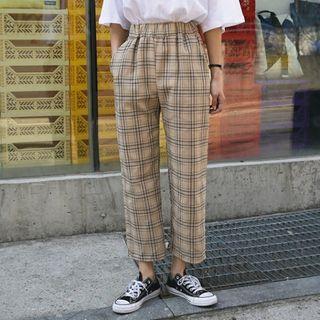 Wide Straight-cut Plaid Pants