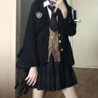 Plain Blazer / Cardigan / Shirt / Pleated Skirt / Neck Tie / Set