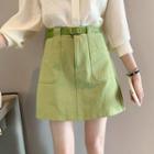Set: Denim Mini A-line Skirt + Belt
