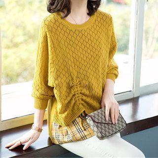 Mock Two-piece Drawstring Pointelle Knit Top Yellow - One Size