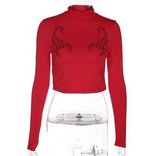 Scorpion Print Long-sleeve Crop T-shirt