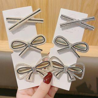 Bow-accent Beaded Hair Clip / Rhinestone Hair Clip