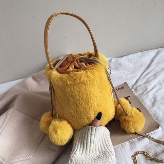 Pom Pom Furry Cylinder Bucket Bag