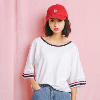 Pleated Elbow-sleeve T-shirt
