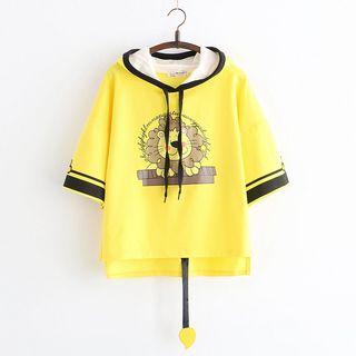Printed Elbow-sleeve T-shirt Yellow - One Size