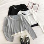Mock Two-piece Lettering Crewneck Long-sleeve Knit Top