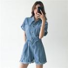 Tab-sleeve Denim Playsuit