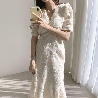Short-sleeve Midi Mermaid Lace Dress