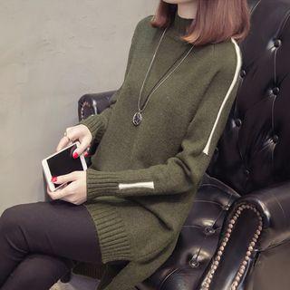Mock-neck Contrast Trim Long Sweater