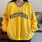 Letter Embroidered Pullover Yellow - One Size