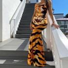 Spaghetti Strap Tiger Print Maxi Mermaid Dress