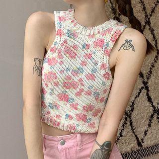 Floral Knit Camisole Top Floral - White - One Size